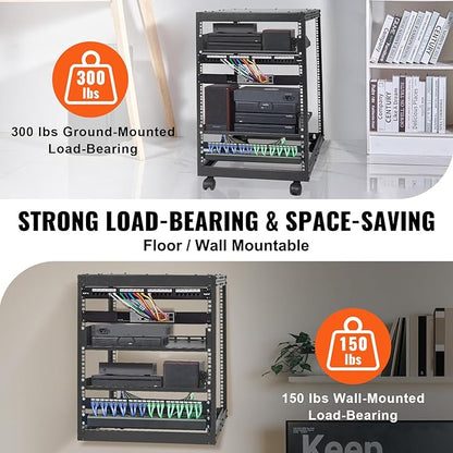 VEVOR 15U Open Frame Server Rack, Free Standing or Wall Mount Network Server - Image 3