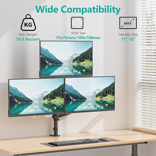 WALI Triple Monitor Mount for 17-32 Inch Screens, Full Adjustable 3 Monitors - Image 2
