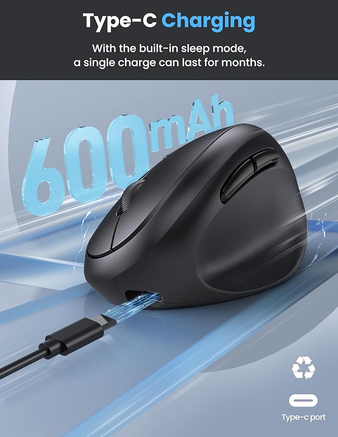 TECKNET Ergonomic Mouse, Rechargeable Battery, Quiet Clicks, 4800 DPI Adjustable - Image 4