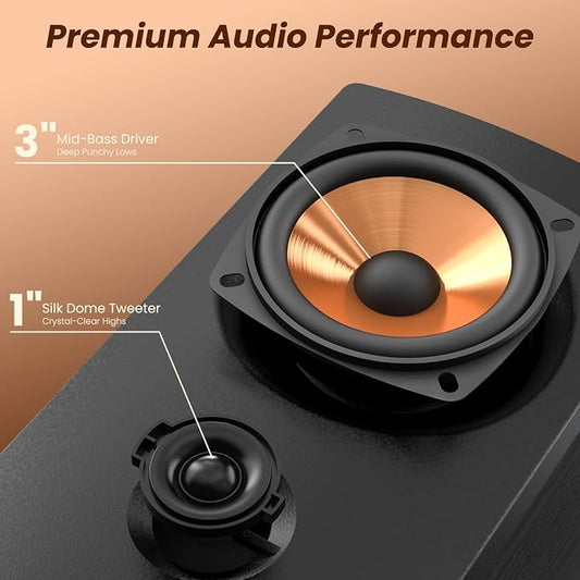 BESTISAN Active Bookshelf Speakers, 50W BT Home Speakers, 3’’ Woofer, 1’’ Silk - Image 2