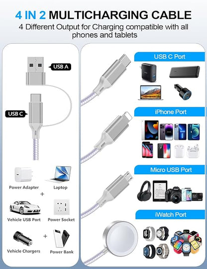 4-in-2 Charging Cable for Apple Watch Charger/Samsung/iPhone Charger, - Image 2