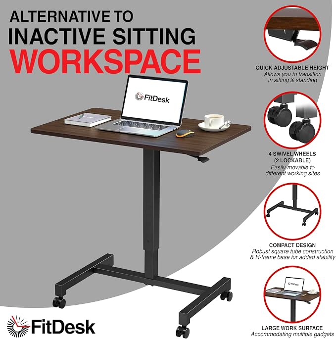 FitDesk Portable Laptop Desk, Rolling Standing Workstation Adjustable Height - Image 3