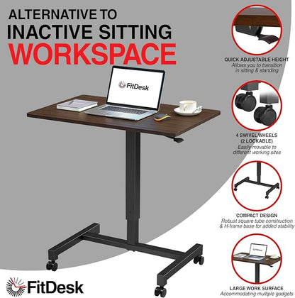 FitDesk Portable Laptop Desk, Rolling Standing Workstation Adjustable Height - Image 3