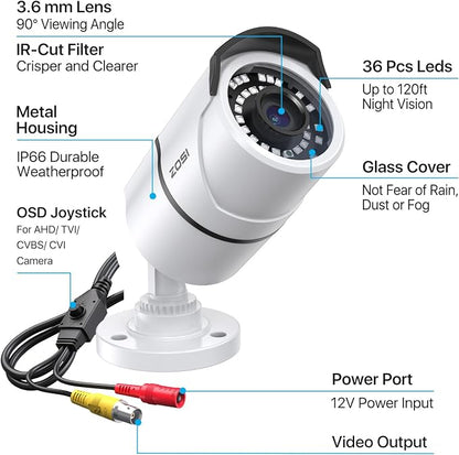ZOSI 2MP 1080p Security Camera, 4-in-1 TVI/CVI/AHD/CVBS Surveillance Bullet - Image 8