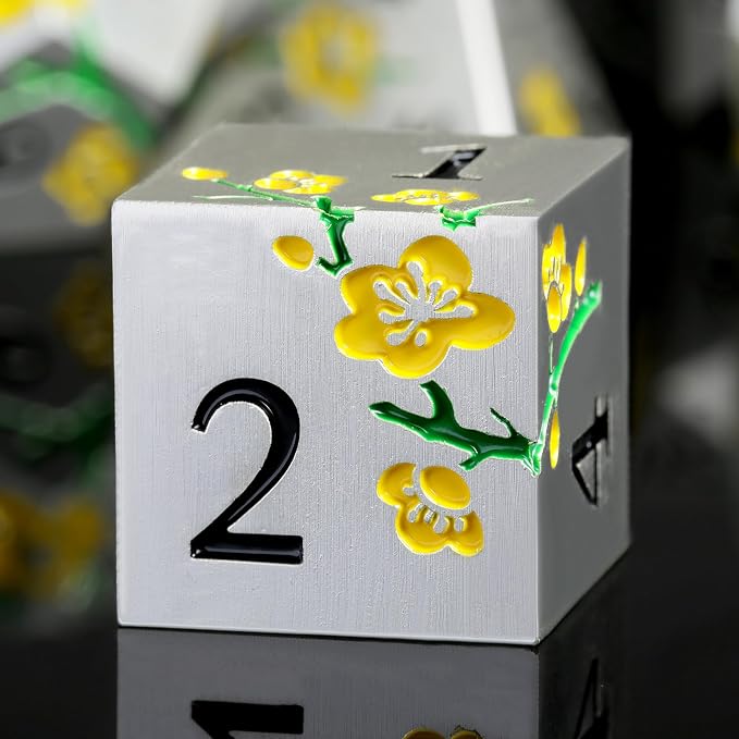 Silver Metal DND Dice, DNDND 7 PCS Heavy Flower Metallic D&D Dice Set by DNDND