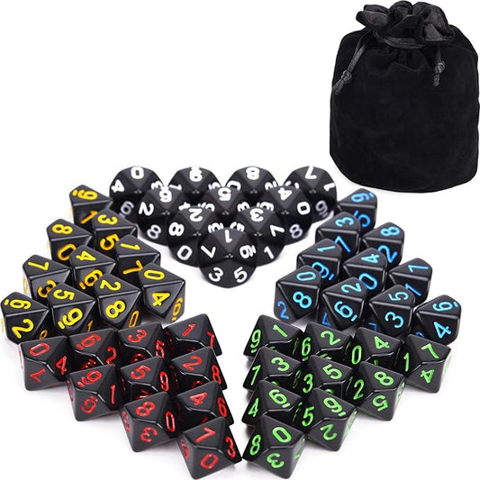 50pcs Assorted D10 Opaque Black by IvyFieldDice