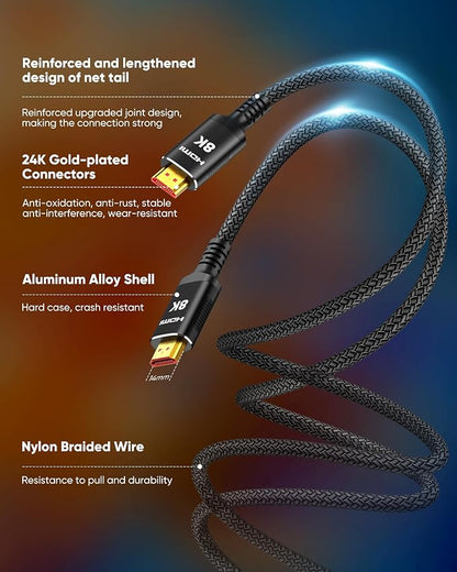 Snowkids 8K HDMI 2.1 Cable 5 ft, Non-Slip Nylon Braided, 48Gbps Ultra - Image 4