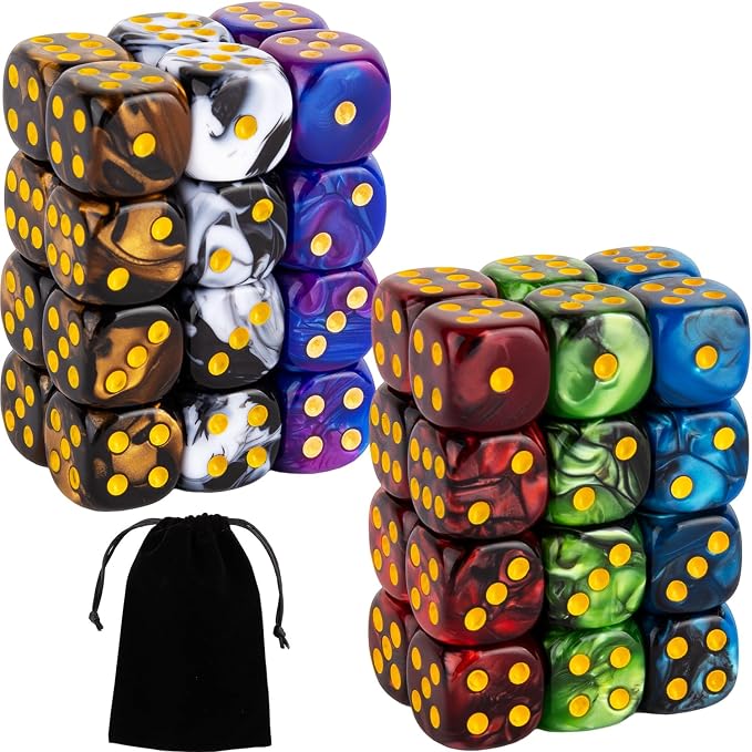 48 PCS 12mm 6 Sided Dice Set Marble D6 Dice Round Corner Board Game Dice by LAMJAM