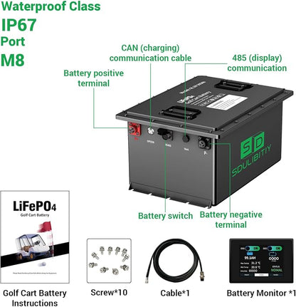 48V 105Ah LiFePO4 Lithium Golf Cart Battery, Built-in Smart 200A BMS, - Image 4