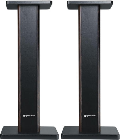 Rockville Pair RHT28D 28" Bookshelf Speaker Stands, Dark Wood Grain, 60 lbs - Image 2