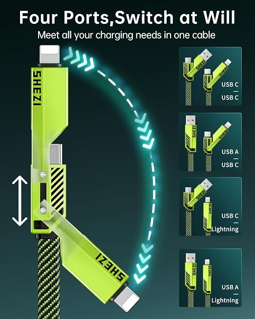 SHEZI Flat Nylon Braided Charger Cord Combo, USB A/C to C/L Multi Charge Cable - Image 2