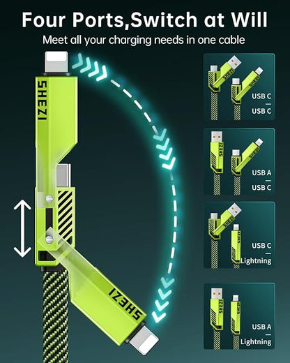 SHEZI 4-in-1 USB C Cable 60W 10FT Fast Charging Flat Nylon Braided Charger Cord - Image 2