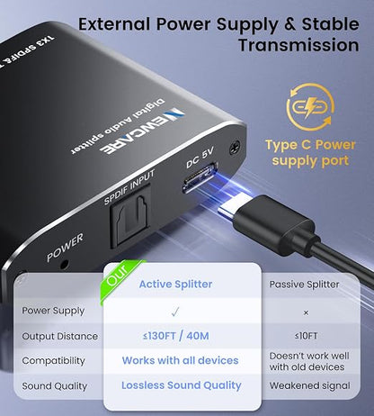 NEWCARE Digital Optical Splitter 1 in 3 Out, SPDIF Toslink Optical Audio Cable - Image 5
