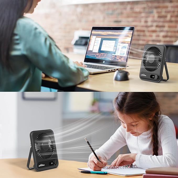 WHATOOK Small Desk Fan Personal Fans: 2000mah 10 Hours Battery Office Quiet - Image 2