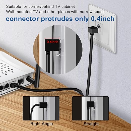 Ultra Thin Cat 6 Ethernet Cable 90° Downward Angle 6.6 Feet, Flexible & Slim - Image 4