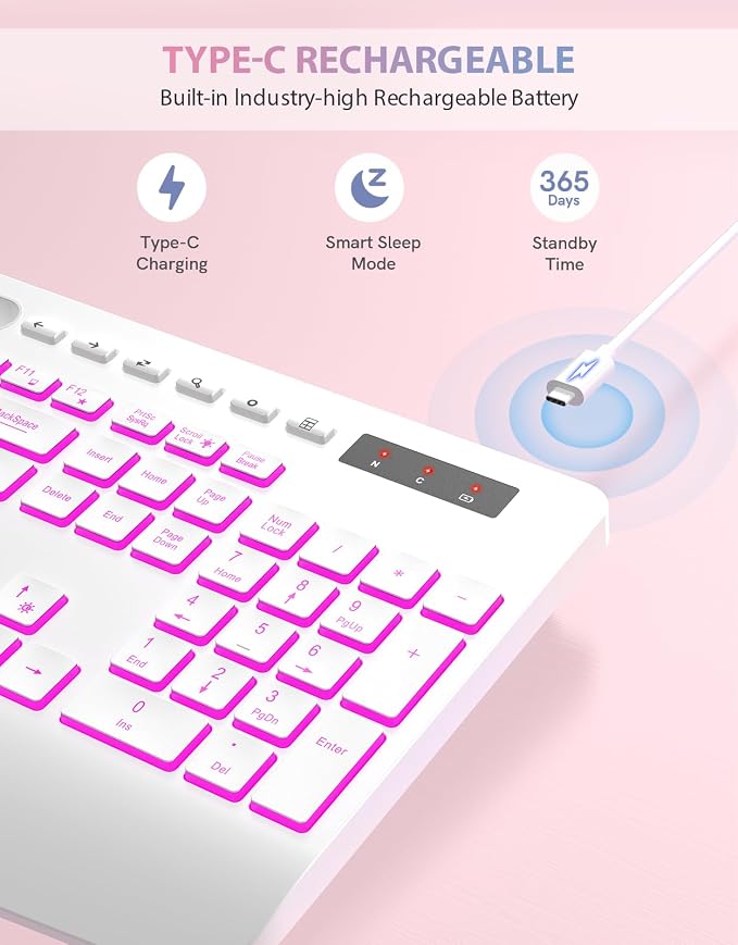 Trueque Wireless Keyboard with 7 Colored Backlits, Phone Holder, Wrist Rest - Image 4