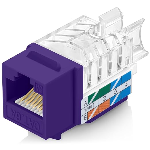 Everest 45° Angled RJ45 Cat6A Keystone Jacks 50-Pack in Purple by EverestMediaSolutions