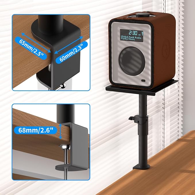 suptek Clamp-on Speaker Stand Desk Mount Set, Height Adjustment, 9.6 x 8.8 inch - Image 4
