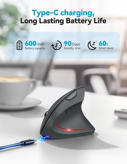 TECKNET Ergonomic Mouse, Rechargeable 2.4G+Bluetooth Vertical Mice 6 DPI - Image 3