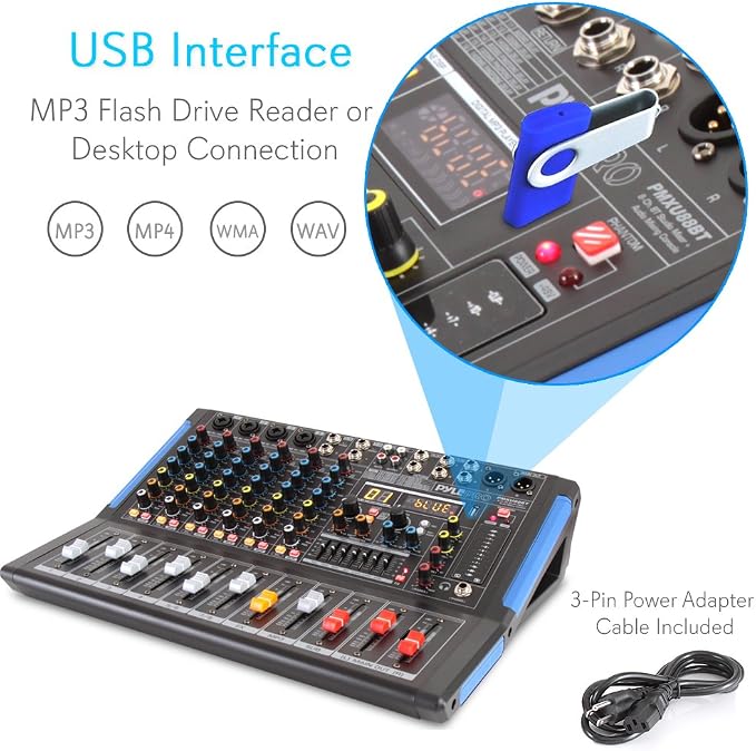 Pyle 8-Channel Bluetooth Studio Audio Mixer- DJ Sound Controller Interface w/ - Image 4