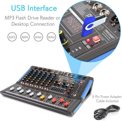 Pyle 8-Channel Bluetooth Studio Audio Mixer- DJ Sound Controller Interface w/ - Image 4