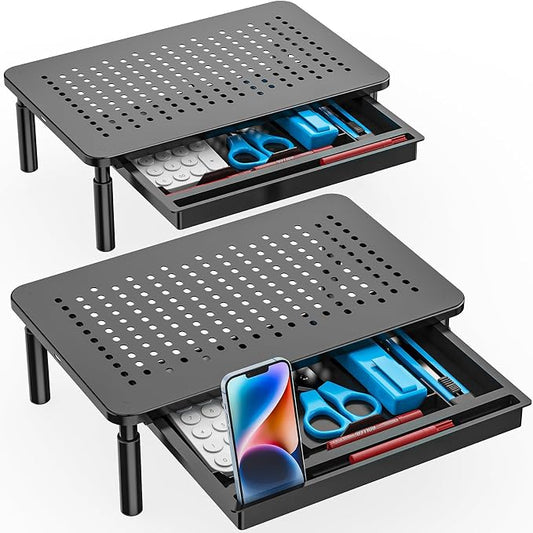 WALI Dual Monitor Stand with Storage, Desk Monitor Riser 3 Height Adjustable by WALI