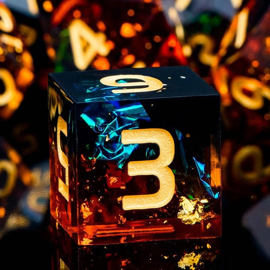 ARUOHHA DND Resin Dice Set 7Pcs Handmade Glitter Inclusions Sharp Edge Dragons by ARUOHHA