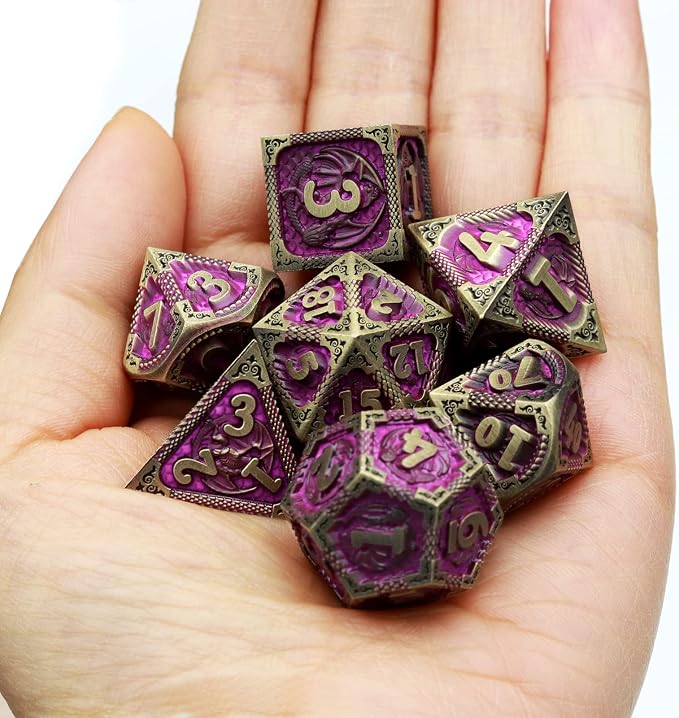 Haxtec Metal Dice Set Purple Black Dragon Pattern Metal DND Dice - Image 7