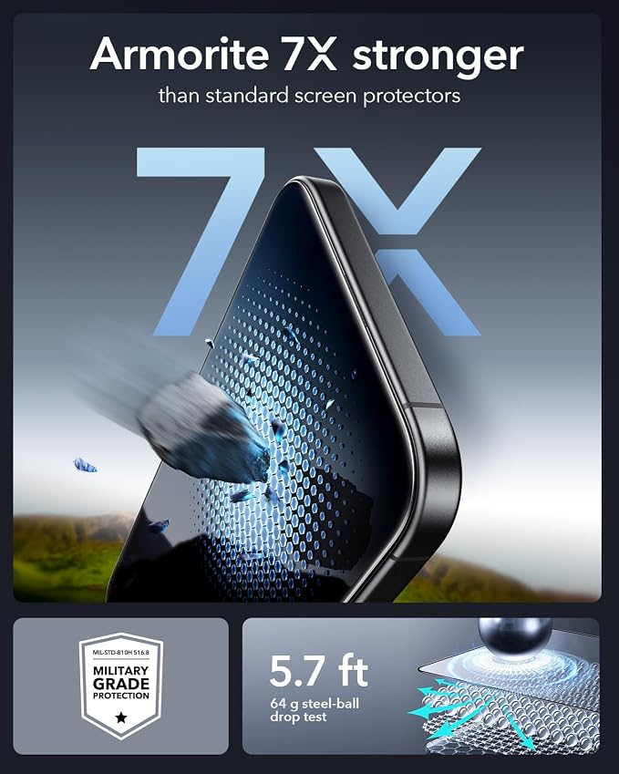 ESR 3 Pack 9H+ Glass for iPhone 16 Pro Screen Protector, Armorite Ultra-Tough - Image 5