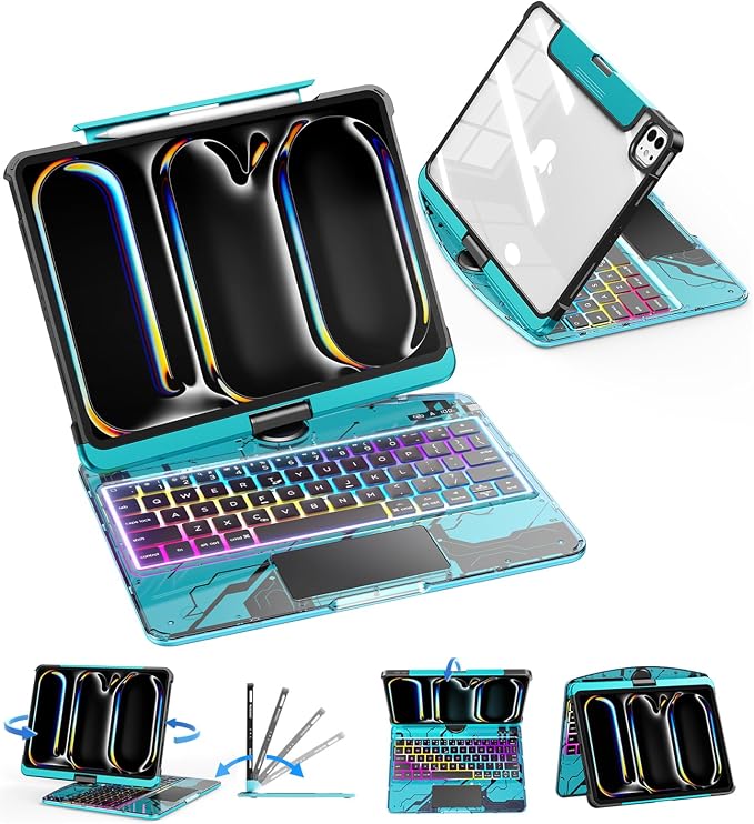 SIBEITU Keyboard Case for iPad Pro 11 Inch M5 2025 / M4 2024, 7-Color Backlight by SIBEITU
