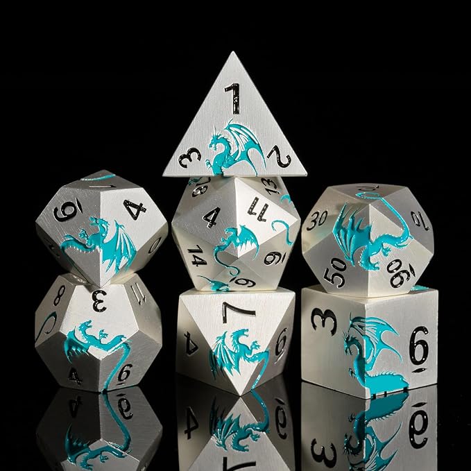 Blue Dragon Metal DND Dice Set, HNCCESG Cool D&D Dice Set of 7 Piece, Dungeons by HNCCESG