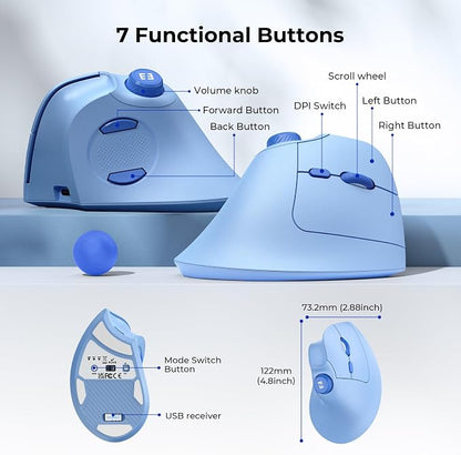 seenda Ergonomic Mouse Rechargeable, USB+Dual Bluetooth, MOU-302 Vertical - Image 6