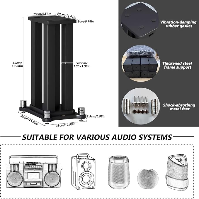 A Pair of Speaker Stands, Bookshelf Speaker Stand Steel Frame Support - Image 2