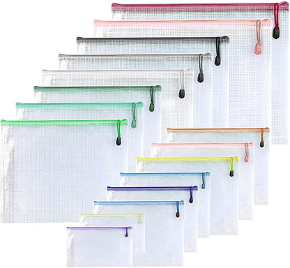 Oaimyy-16Pcs, Mesh Zipper Pouch Document Folders Bag & Plastic Zip File Folders - Image 9