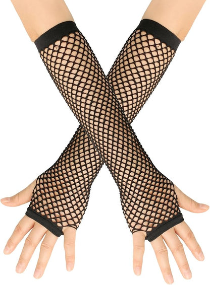 Seeksmile Women's Girls 80's Theme Party Emo Fingerless Arm Fishnet Gloves by Seeksmile