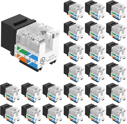 VCE UL Listed Cat6 RJ45 Keystone Jack Insert 25-Pack, 90 Degree Punch Down by VCE