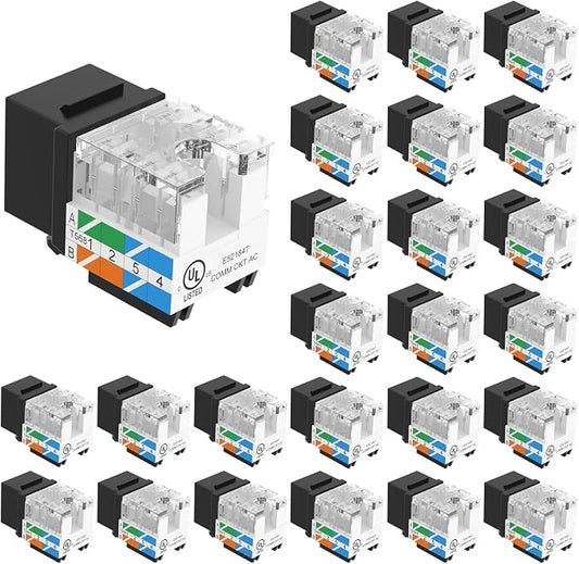 VCE UL Listed Cat6 RJ45 Keystone Jack Insert 25-Pack, 90 Degree Punch Down by VCE