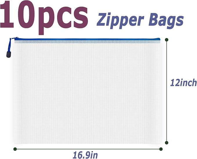 AUSTARK 10 Pcs Zipper File Bags, Waterproof Plastic Mesh Pouch - Image 2