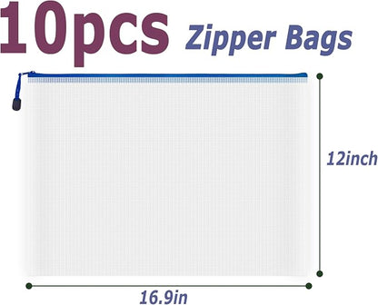 AUSTARK 10 Pcs Zipper File Bags, Waterproof Plastic Mesh Pouch - Image 2