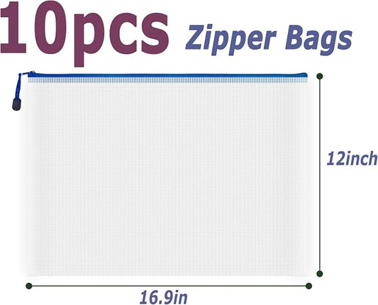 AUSTARK 10 Pcs Zipper File Bags, Waterproof Plastic Mesh Pouch - Image 2