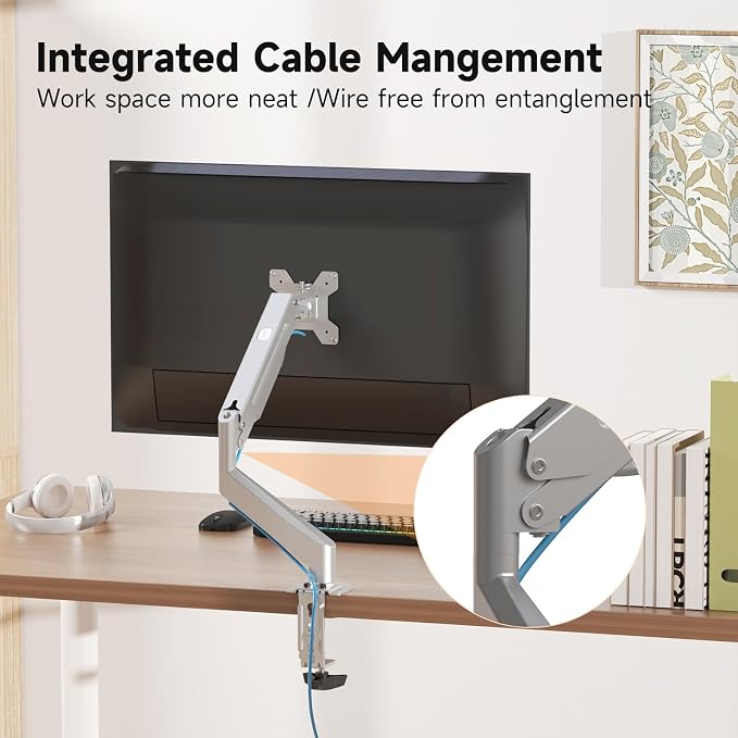 Suptek Single Monitor Mount Stand, Gas Spring Monitor Arm Desk Mount Fully - Image 7