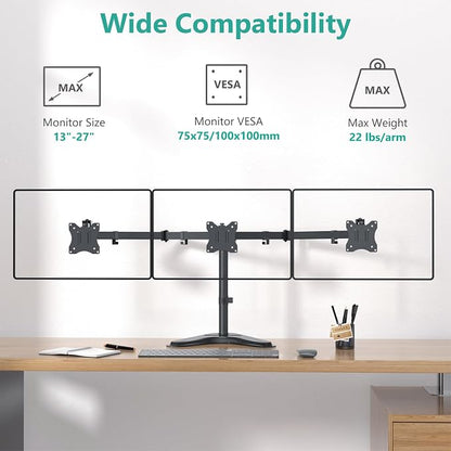 WALI Free Standing Triple Monitor Mount, Heavy Duty Triple Monitors Stand - Image 2