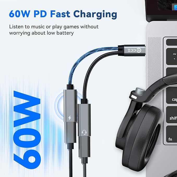 USB C Splitter, 1 in 2 Out Dual USB C Type Headphone and 60W PD Charger Audio - Image 6