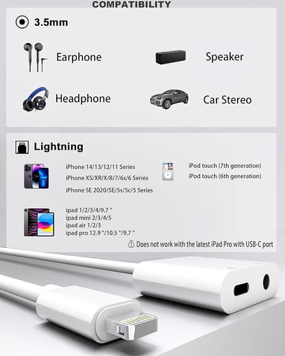 2 Pack Lightning to 3.5mm Headphone Jack Adapter, 2 in 1 Headphone Adapter Aux - Image 2