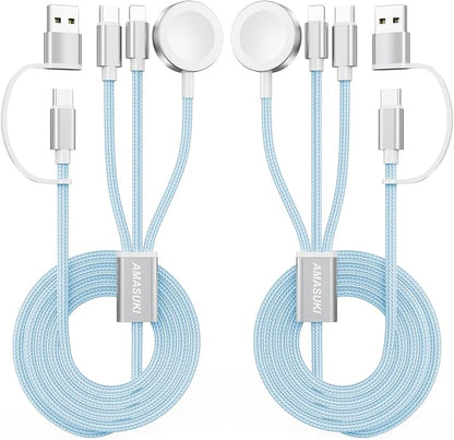 2Pack Blue-Travel Essentials 3 in 2 USB C Cable by ChargeBeyondPowerWithin