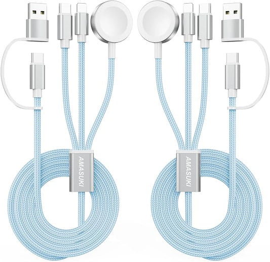 2Pack Blue-Travel Essentials 3 in 2 USB C Cable by ChargeBeyondPowerWithin
