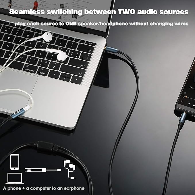 MillSO Audio Splitter, SapphireBlue&Gold-Plated 8 Feet 3.5mm Male to 2 Male - Image 3