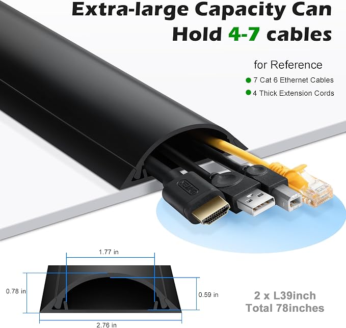 Cord Cover Floor 6.6ft, Large Capacity Floor Cable Cover, Hard PVC Cord Hider - Image 2
