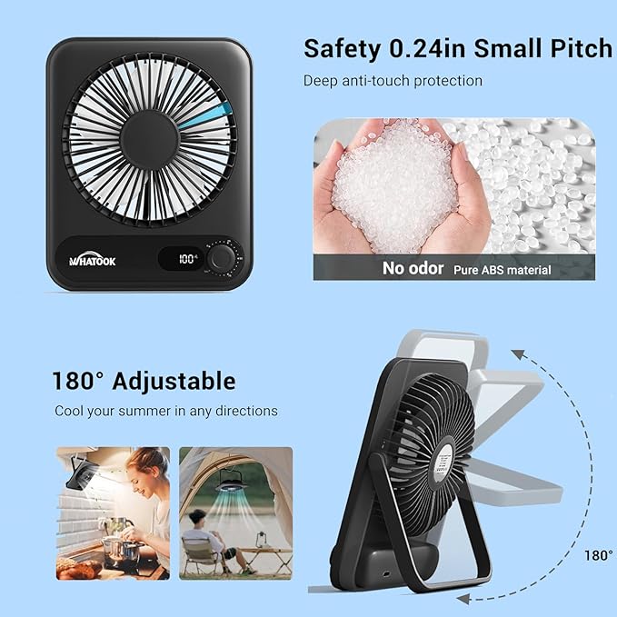 WHATOOK Small Desk Fan Personal Fans: 5000mah 25 Hours Battery Office Quiet - Image 5