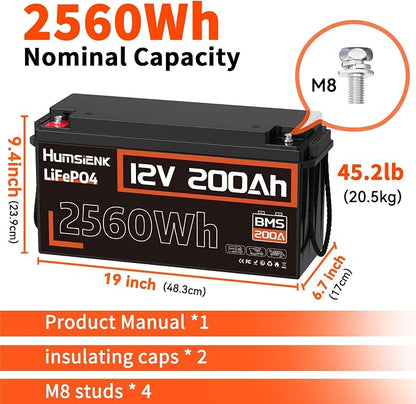 12V 200Ah LiFePO4 Lithium Battery, Built-in 200A BMS, Rechargeable Deep Cycles - Image 2